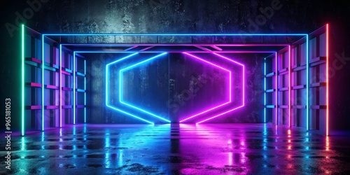 Neon Hexagon Portal in Grun...