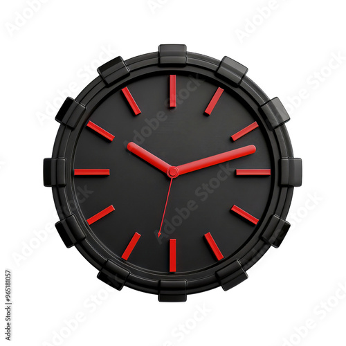 Stylish black clock with red accents, perfect for modern decor or time management visuals.