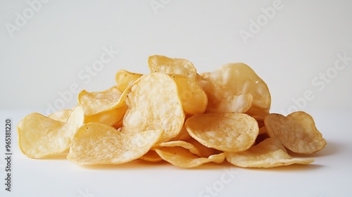 Close-up of Potato Chips on White Background