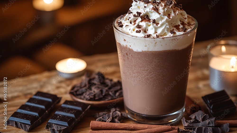 A flat-lay shot of a glass of Bombardino with whipped cream and cocoa, surrounded by cinnamon sticks and dark chocolate shavings, resting on a rustic wooden table. A flat-lay shot of a glass of Bombardino with whipped cream and cocoa, surrounded by cinnamon sticks and dark chocolate shavings, resting on a rustic wooden table.