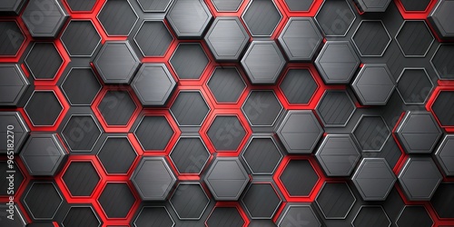 Red and Black Hexagon Wall,...