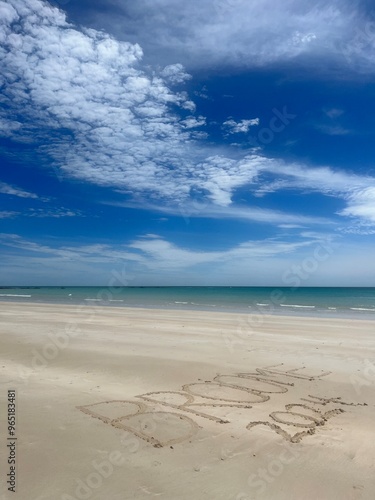 Sand writing at the beach in Broome 