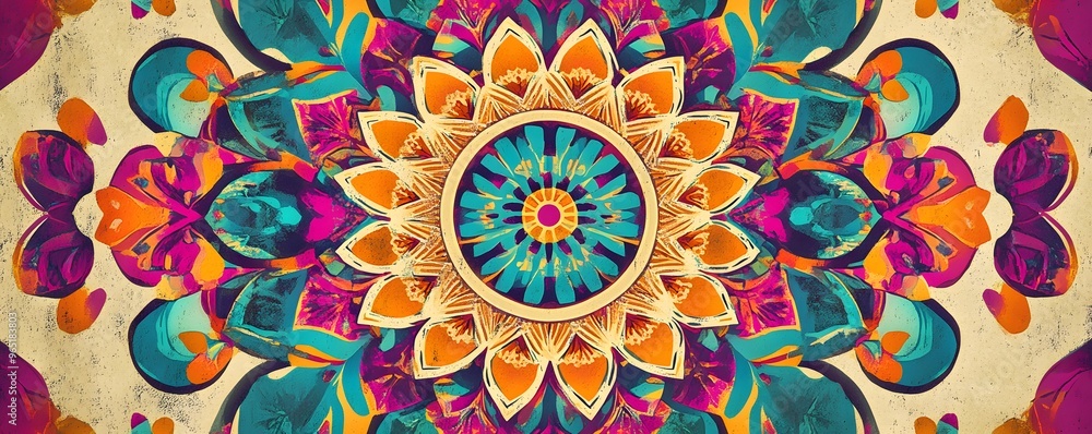 Fototapeta premium Colorful Abstract Mandala with Floral Motifs
