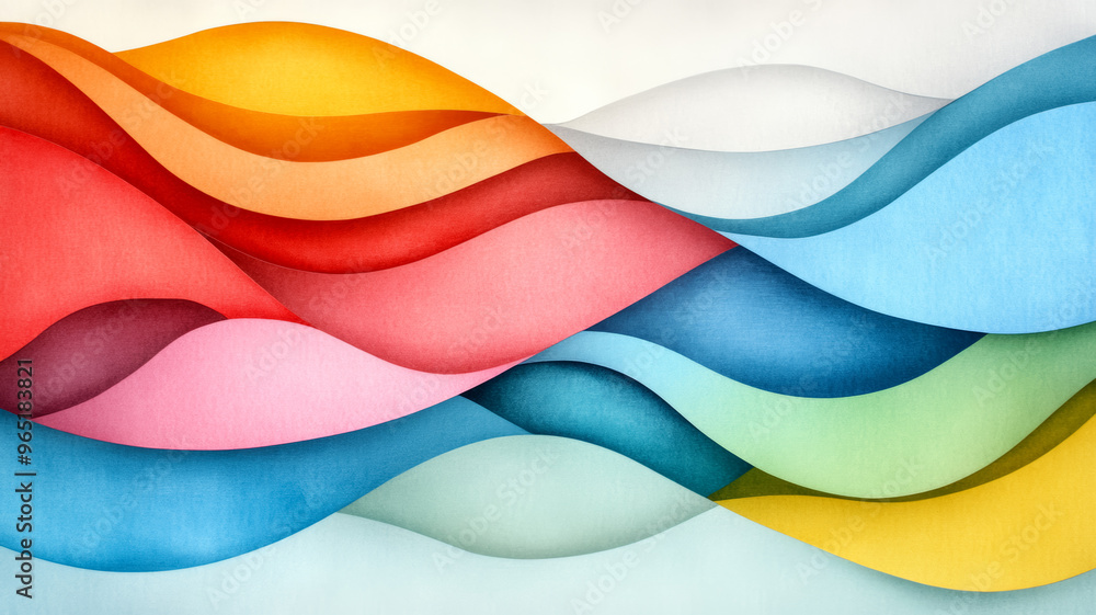 Layered abstract shapes in pastel paper textures with a grid of fine lines Layered abstract shapes in pastel paper textures with a grid of fine lines