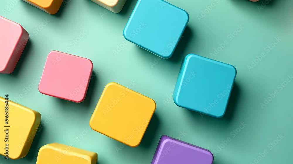 Colorful geometric shapes arranged on a soothing teal background Colorful geometric shapes arranged on a soothing teal background