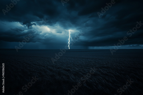 Wallpaper Mural Lightning over the field. Landscape with thunderbolt striking Torontodigital.ca