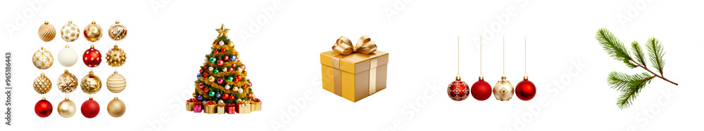 Christmas Ornament Collection: Festive and joyful, this image showcases a variety of Christmas ornaments, from classic red and gold baubles to elegant white and gold ornaments. The ornaments are arran Christmas Ornament Collection: Festive and joyful, this image showcases a variety of Christmas ornaments, from classic red and gold baubles to elegant white and gold ornaments. The ornaments are arran