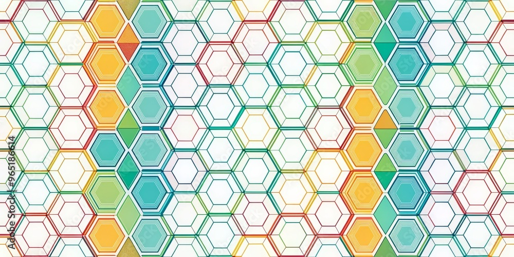 Abstract Colorful Hexagon Pattern with Geometric Shapes, digital art , hexagon , pattern , geometry Abstract Colorful Hexagon Pattern with Geometric Shapes, digital art , hexagon , pattern , geometry