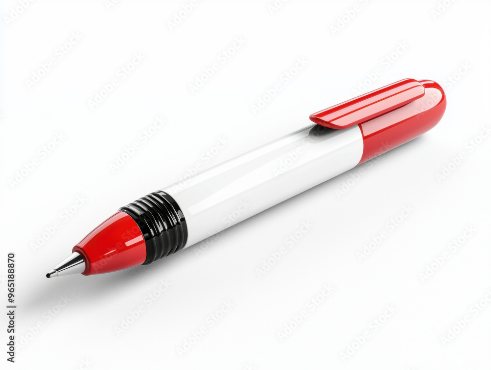 Red pen with white body on white background Red pen with white body on white background