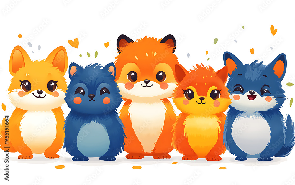 Obraz premium Adorable Cartoon Animal Faces Collection on White Background