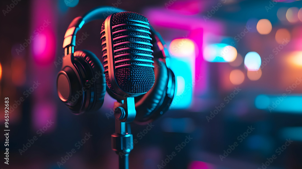 Professional Microphone and Headphones Photo - Music Studio Recording Equipment Professional Microphone and Headphones Photo - Music Studio Recording Equipment