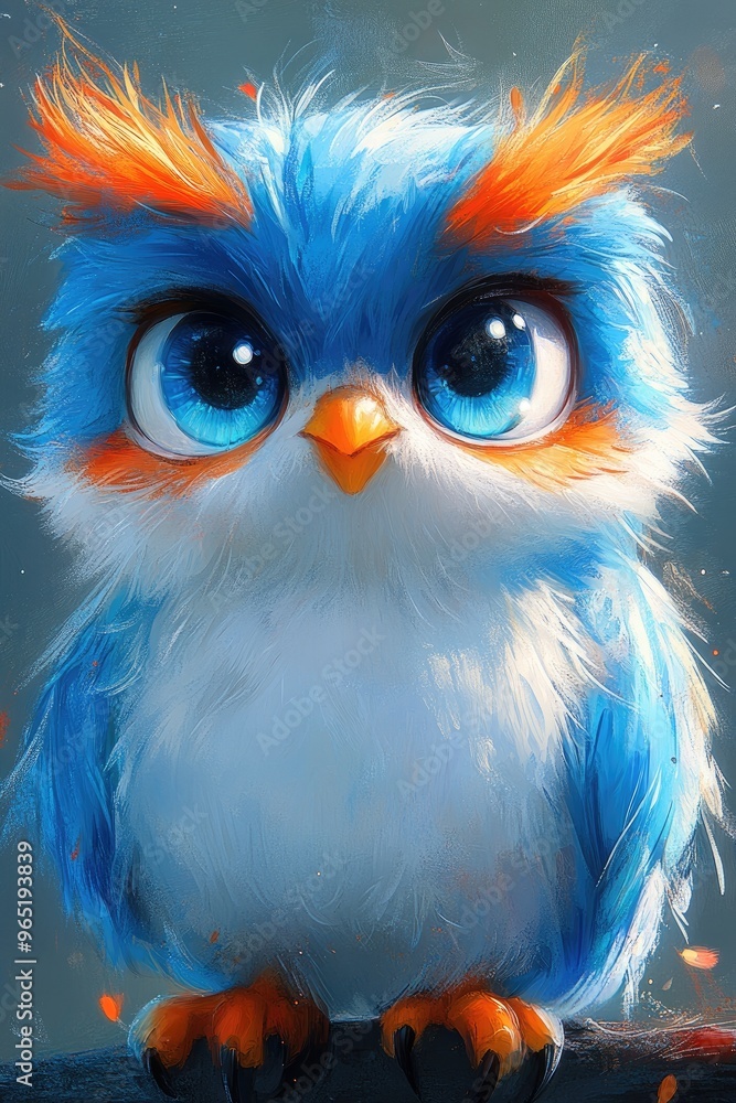 Obraz premium Cute blue owl with big eyes. This image is perfect for children's books, websites, and other projects that require a friendly and whimsical touch.