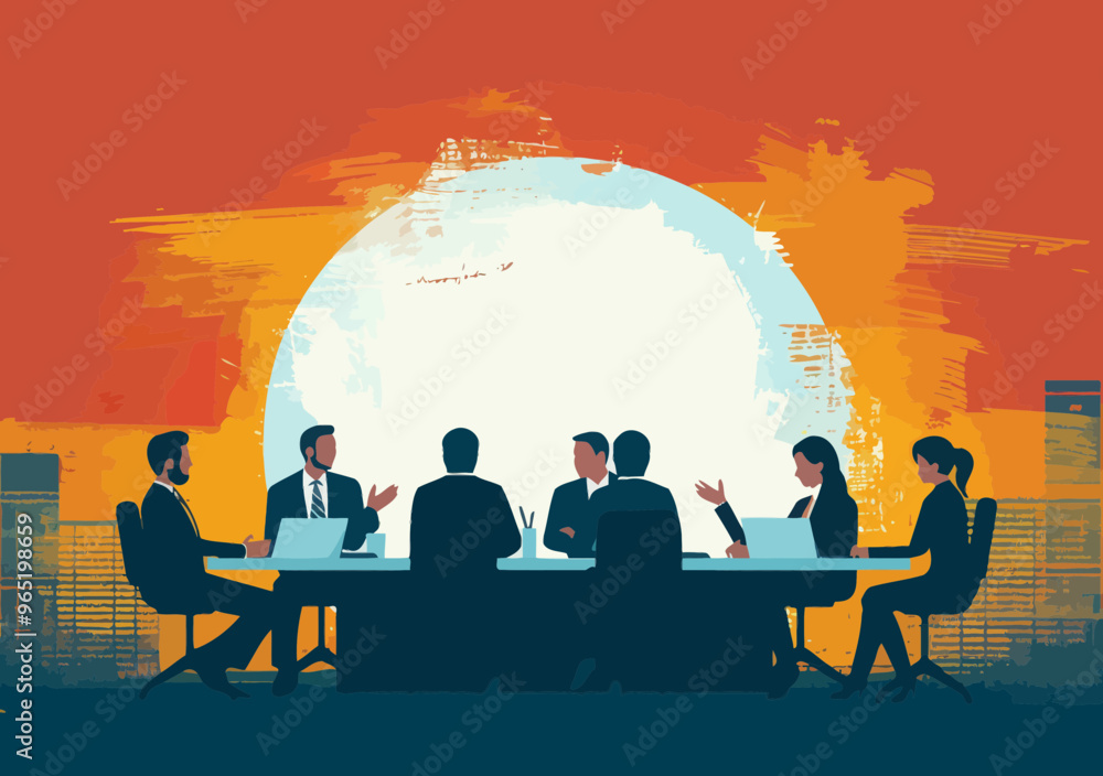 Illustration of Business Meeting at Conference Table with Speech Bubble, Ideal for Teamwork and Communication Concepts Illustration of Business Meeting at Conference Table with Speech Bubble, Ideal for Teamwork and Communication Concepts