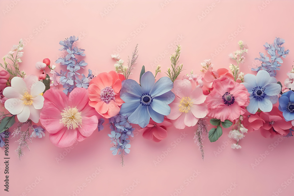 Floral Background Image - Pink and Blue Floral Arrangement on Pink Floral Background Image - Pink and Blue Floral Arrangement on Pink
