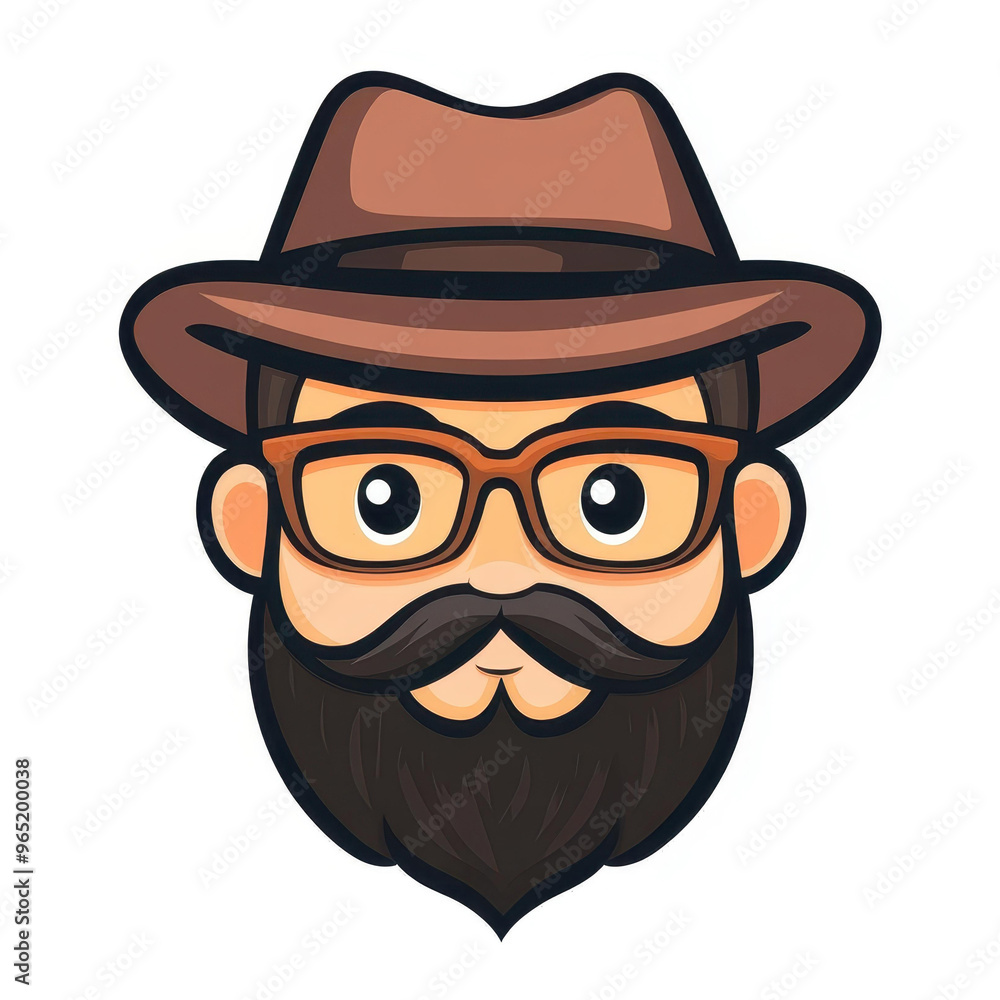 A stylish logo featuring a dapper man with brown glasses, a mustache, a beard, and a cool hat that exudes charisma. A stylish logo featuring a dapper man with brown glasses, a mustache, a beard, and a cool hat that exudes charisma.