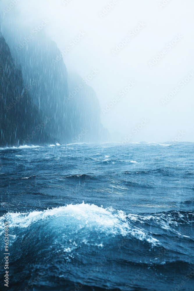 Naklejka premium Rain on the Ocean waves for vertical background