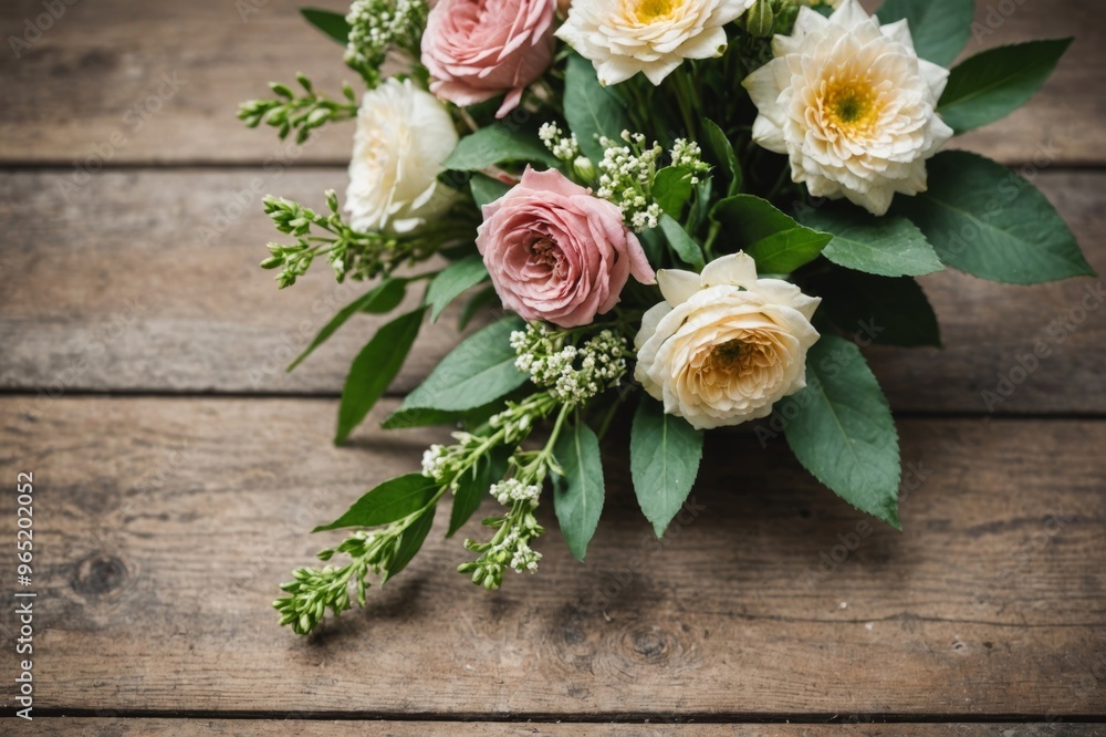 beautiful flower on grunge wooden wedding table, closeup beautiful flower on grunge wooden wedding table, closeup
