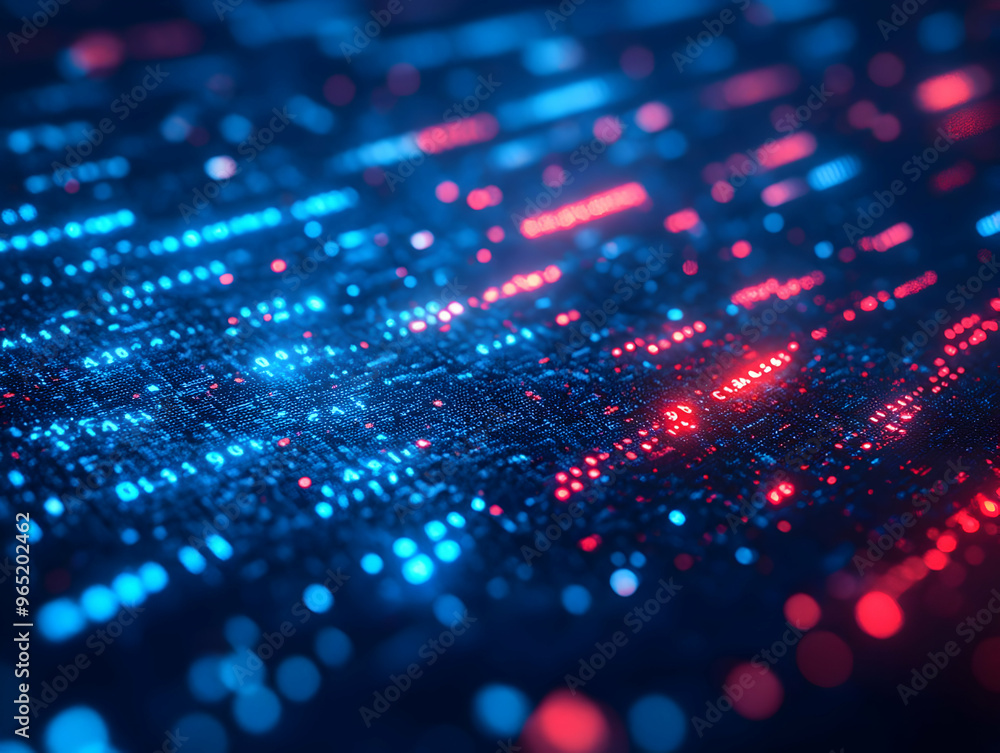 Abstract Digital Data Flow Background - Red and Blue Binary Code Abstract Digital Data Flow Background - Red and Blue Binary Code