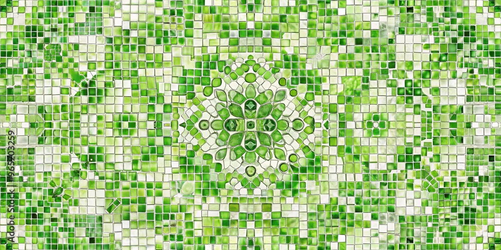 Green Mosaic with Intricate Center, Tile, Pattern, Abstract Green Mosaic with Intricate Center, Tile, Pattern, Abstract