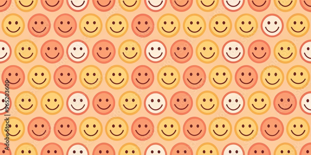 Happy Faces Pattern - Orange, Yellow, White Circles with Smiley Faces, Retro Illustration, Happiness, Pattern Design, Joy Happy Faces Pattern - Orange, Yellow, White Circles with Smiley Faces, Retro Illustration, Happiness, Pattern Design, Joy