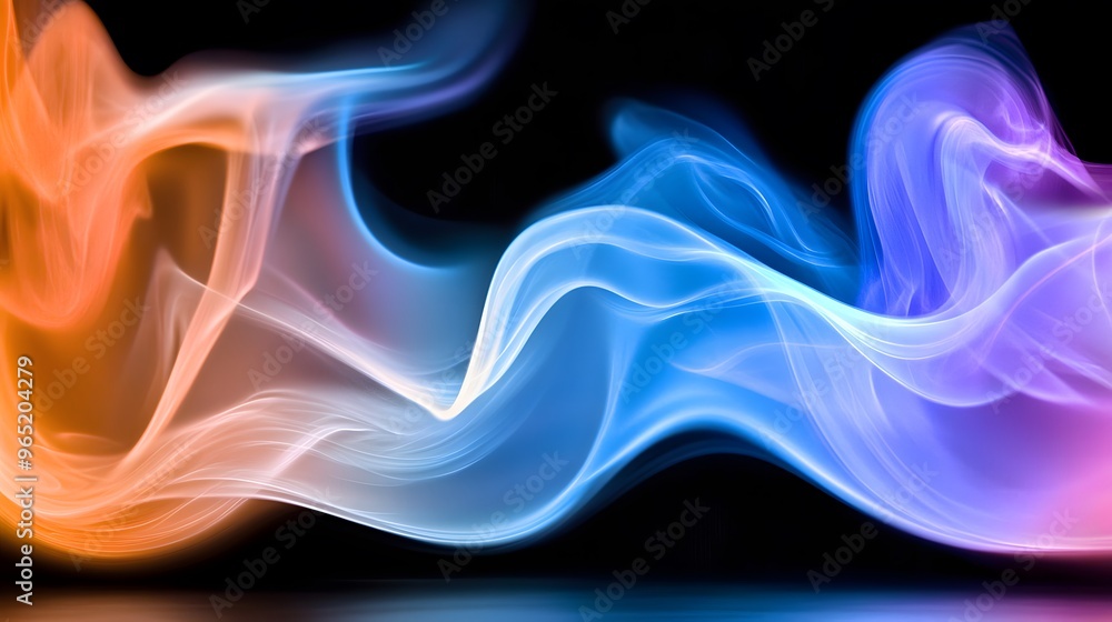 Obraz premium Abstract Blue Orange and Purple Smoke Wave on Black Background