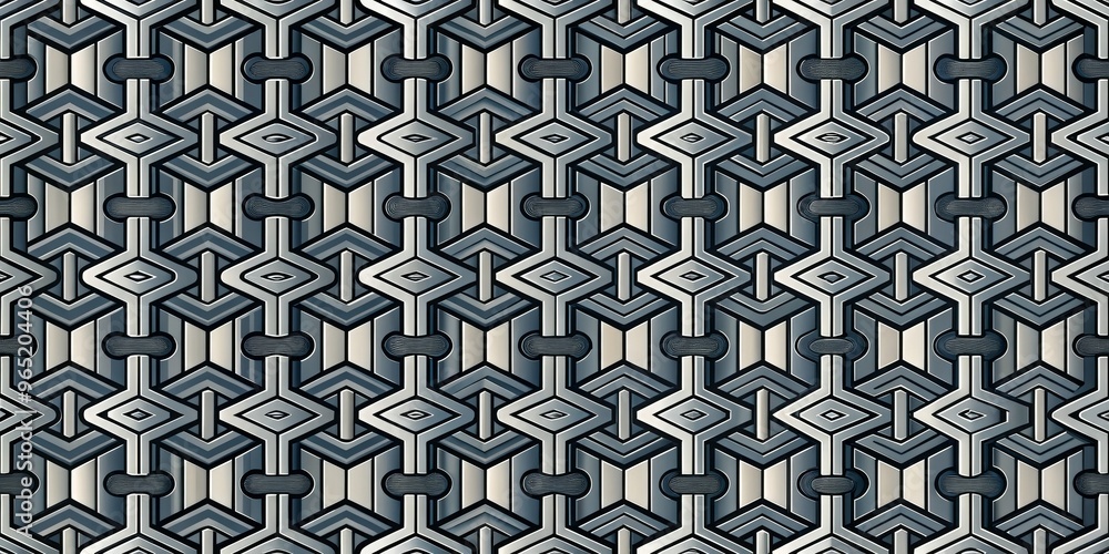 Interlocking Geometric Pattern in Silver and Blue Tones, Geometric Pattern, Abstract Art, Modern Design Interlocking Geometric Pattern in Silver and Blue Tones, Geometric Pattern, Abstract Art, Modern Design