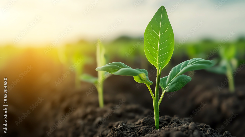 Close-up view of a young plant sprouting in rich soil, symbolizing growth and renewal in a beautiful natural setting. Close-up view of a young plant sprouting in rich soil, symbolizing growth and renewal in a beautiful natural setting.
