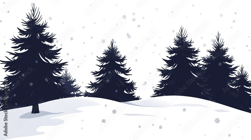 Snow-covered forest silhouette vector art on a white background. This minimalist illustration captures the serene beauty of a winter woodland scene with simple, elegant lines and shapes. Snow-covered forest silhouette vector art on a white background. This minimalist illustration captures the serene beauty of a winter woodland scene with simple, elegant lines and shapes.