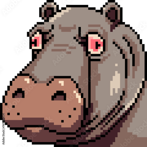 pixel art of hippo angry face