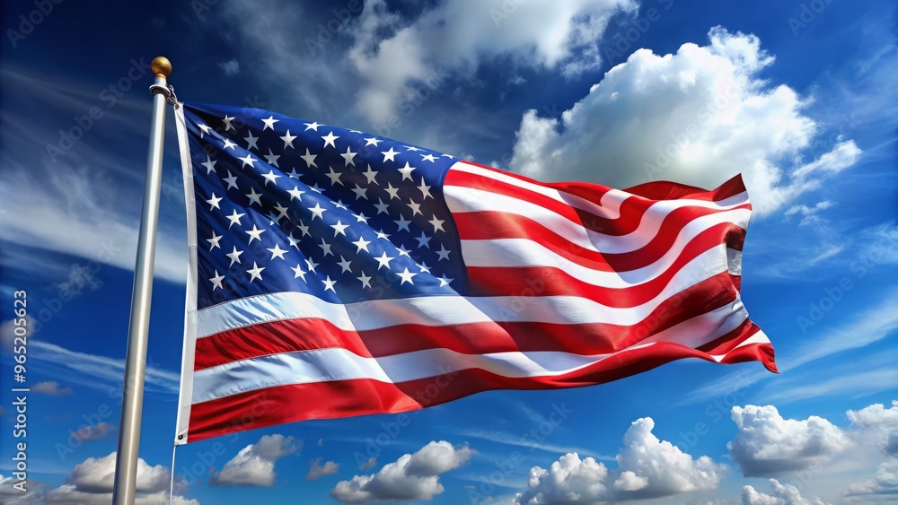 The Star-spangled banner's majestic waves in the wind, signifying unbroken national pride and unwavering patriotism. The Star-spangled banner's majestic waves in the wind, signifying unbroken national pride and unwavering patriotism.