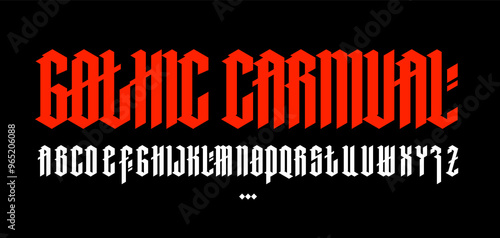 Full alphabet in the Gothic style.  Letters and symbols on a black background. Calligraphy and lettering. Medieval Latin letters. Individual letters. Elegant font for tattoo. A set for inspiration.