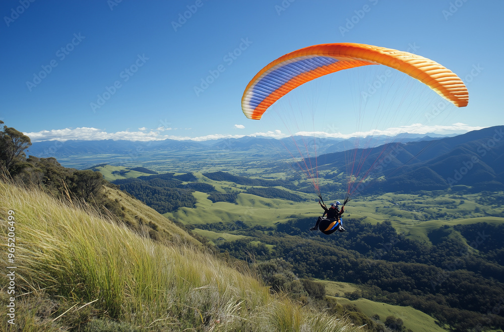 Lively Paraglider Floating Over Sun-Drenched Mountains - Soaring High with Stunning Views Lively Paraglider Floating Over Sun-Drenched Mountains - Soaring High with Stunning Views