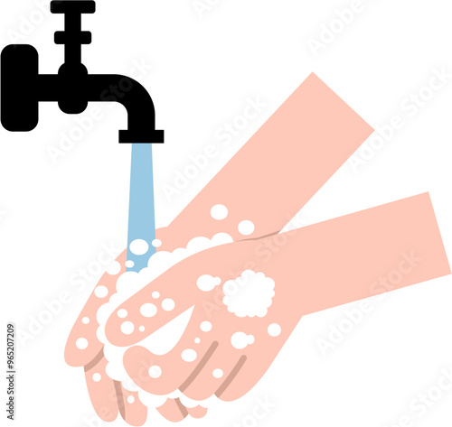Handwashing With Soap Flat Illustration
