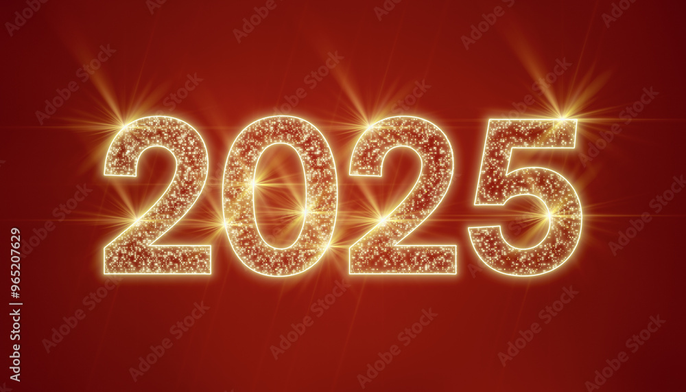 Illustration of abstract neon light with the numbers 2025 over red background - represents the new year - vacation concept. Illustration of abstract neon light with the numbers 2025 over red background - represents the new year - vacation concept.