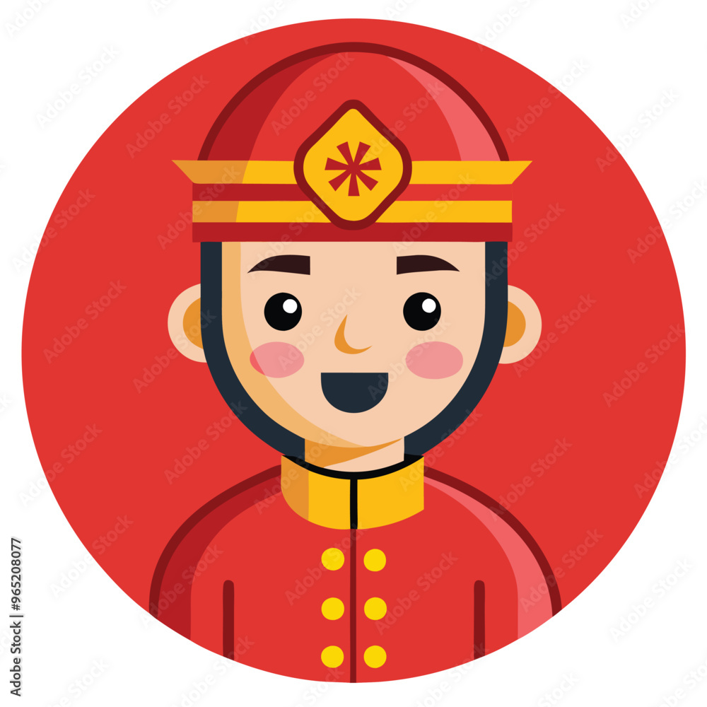 chinese boy with chinese flag icon, flat style