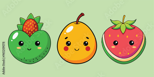 set of cute fruits cartoons vector illustration graphic design