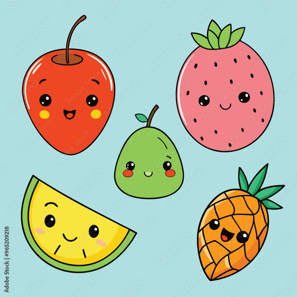 set of cute kawaii fruit set of cute kawaii fruit