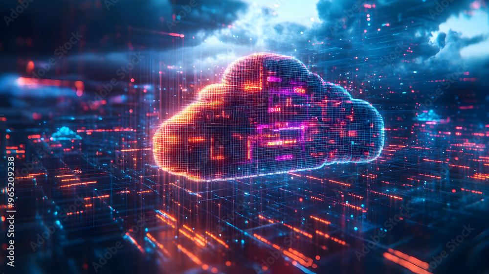 3D Illustration - Cloud Computing Technology: A Digital Network of Data Storage and Connectivity 3D Illustration - Cloud Computing Technology: A Digital Network of Data Storage and Connectivity