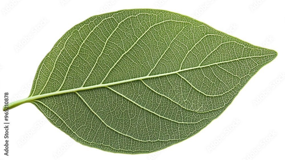 Obraz premium Fresh oval-shaped leaf with a delicate green hue, featuring wavy edges and intricate veins. 
