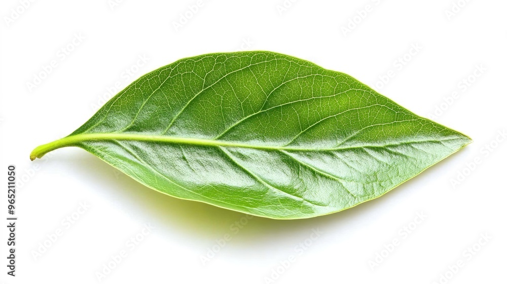 Obraz premium Fresh oval-shaped leaf with a delicate green hue, featuring wavy edges and intricate veins. 