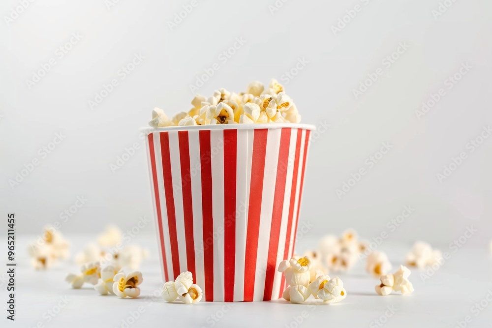 Popcorn viewed float Paper cup with popcorn on white isolated . Popcorn viewed float Paper cup with popcorn on white isolated .