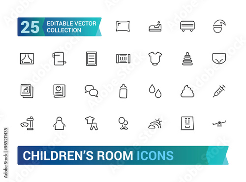 Children’s Room line icons set. linear style symbols collection, line signs pack. Set includes icons as childrens chair. Outline icon collection. Editable stroke.
