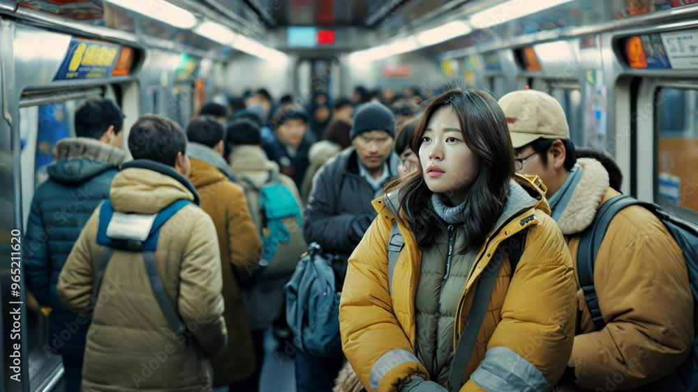 Commuters at a Busy Subway Station Platform During Rush Hour Commuters at a Busy Subway Station Platform During Rush Hour
