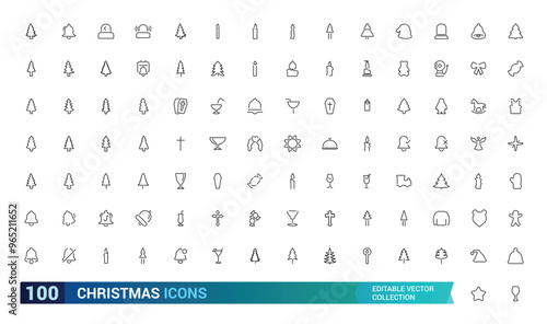 Christmas Line icons collections. Holiday symbol. Line Xmas icons collection. Holyday, Birthday selibrations and more, Outline icon collection. Editable stroke.