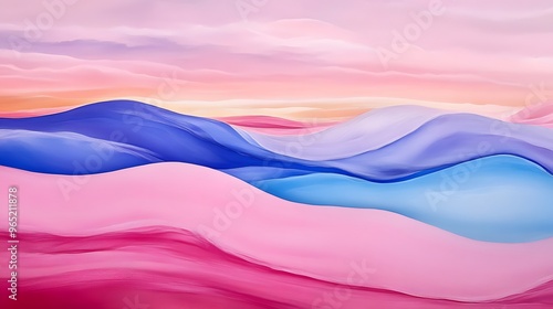 Abstract Pink and Blue Wavy Landscape Background