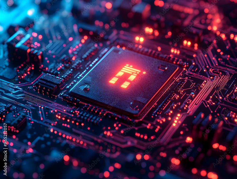 Glowing CPU Chip 3D Illustration: Technology, Circuit Board, Electronics Glowing CPU Chip 3D Illustration: Technology, Circuit Board, Electronics