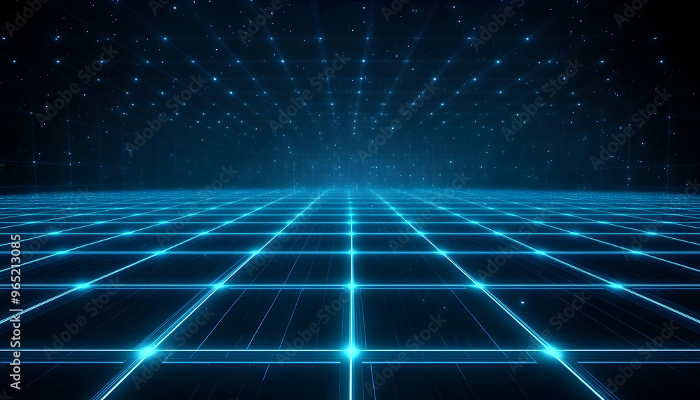 Futuristic blue grid pattern with glowing lights. Futuristic blue grid pattern with glowing lights.