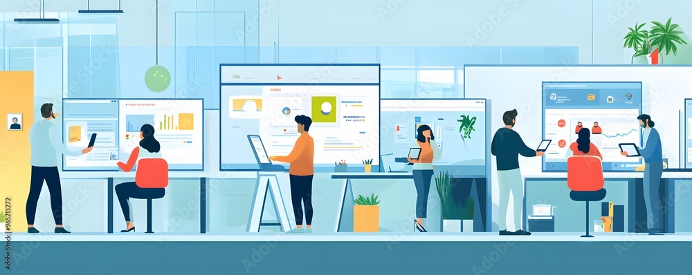 A Team of Professionals Working in a Modern Office Setting A Team of Professionals Working in a Modern Office Setting
