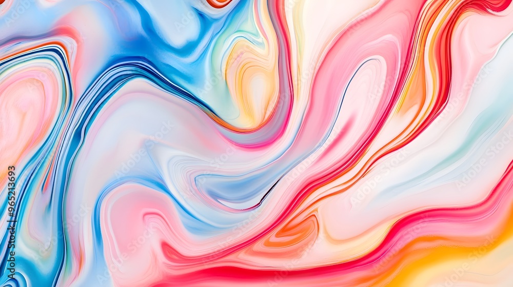 Fototapeta premium Abstract Swirling Paint Colors Pink Blue Yellow White Fluid Art Background Texture Design Pattern