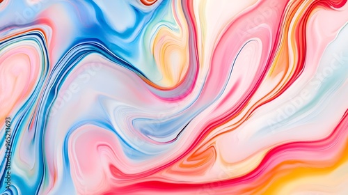 Abstract Swirling Paint Colors Pink Blue Yellow White Fluid Art Background Texture Design Pattern